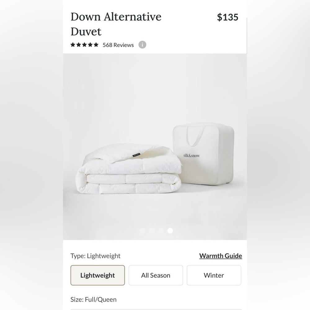 New! $152.55 Silk&Snow Down Alternative Duvet, Queen